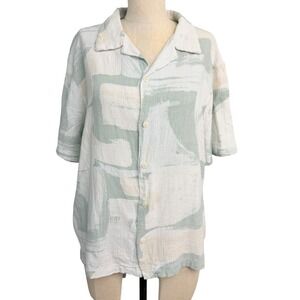 Jason Wu Womens Sage Green Abstract Brushstroke Viscose Linen Camp Shirt Size M